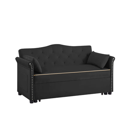 Black Velvet Sofa Bed - Converts to Bed for Living Room
