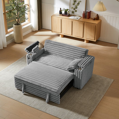Light Grey Sofa Bed with Pull Out Bed - Storage & USB for Living Room