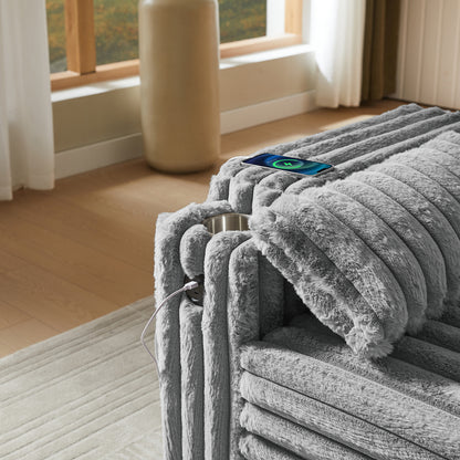 Light Grey Sofa Bed with Pull Out Bed - Storage & USB for Living Room