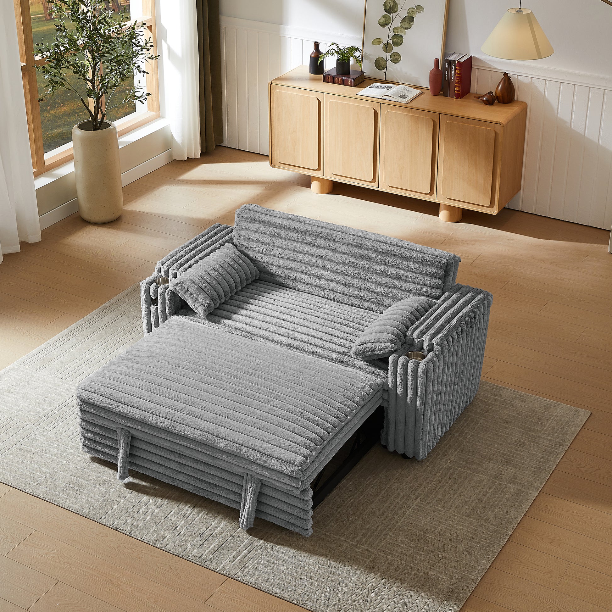 Light Grey Corduroy Sofa Bed with Pull Out  Bed