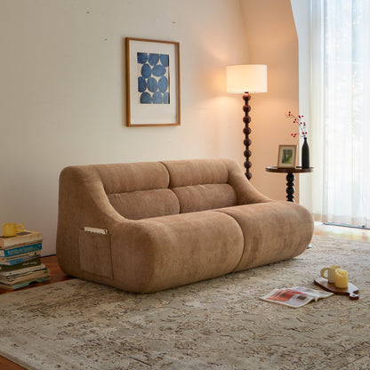 Shoes sofa-in-a-Box, Memory Foam 2-Seater Couch, No Installation & Easy to Transport, Deep Seat Modern Sofa with chenille Fabric, Couch for Living Room, Bedroom, Apartment, Home Office,Brown