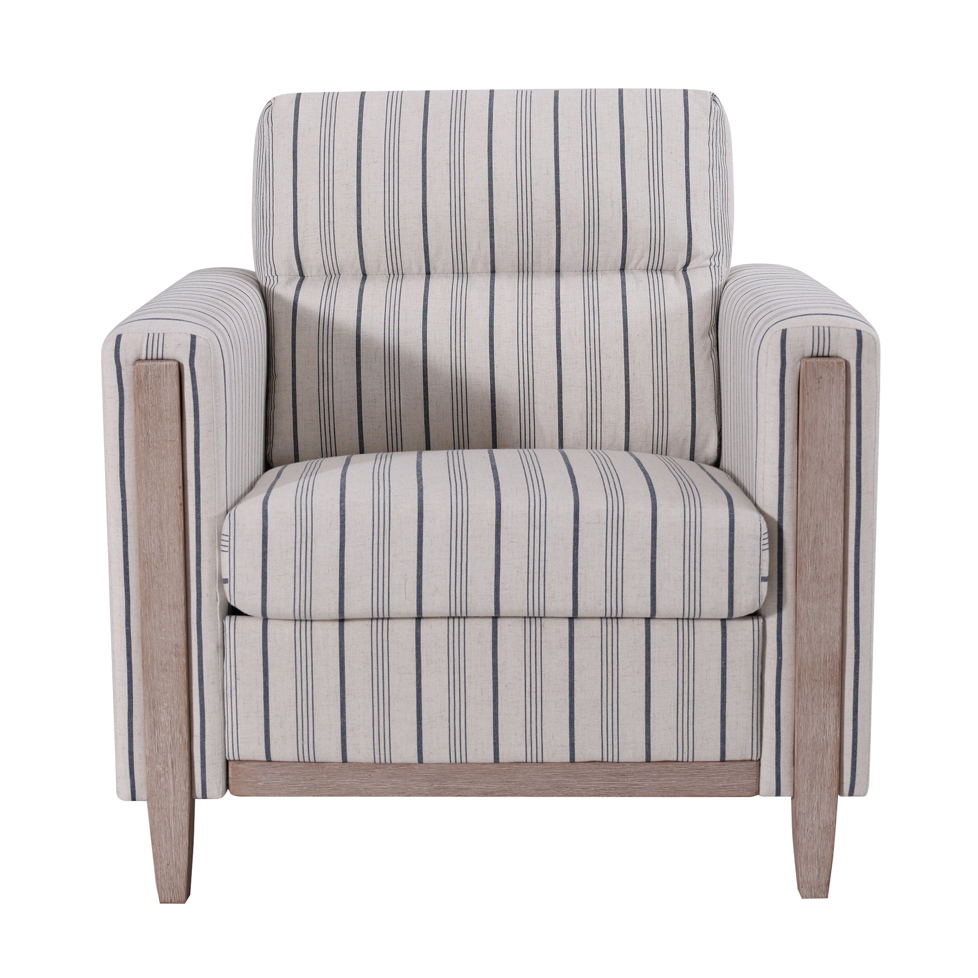 Blue and White Striped Polyester Sofa - 1 Seater Living Room Chair
