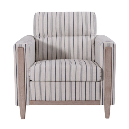 Blue and White Striped Polyester Sofa - 1 Seater Living Room Chair