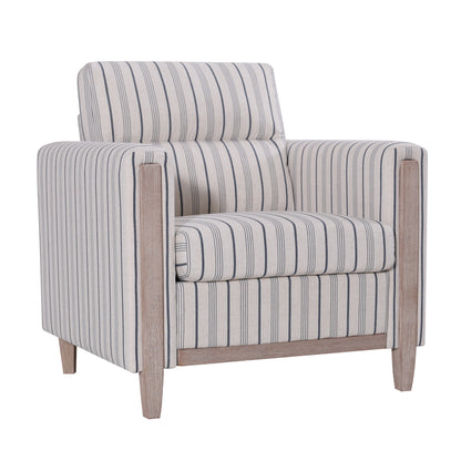 Blue and White Striped Polyester Sofa - 1 Seater Living Room Chair