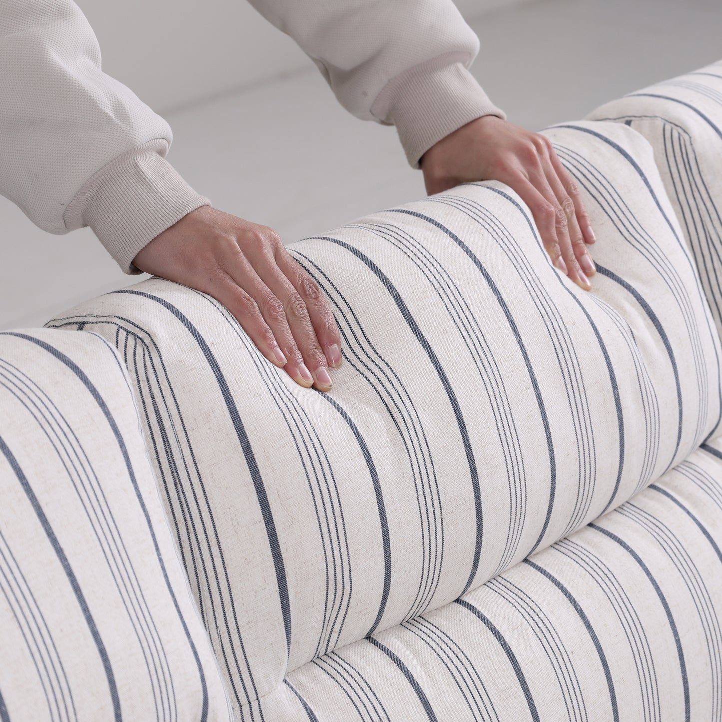 Blue and White Striped Polyester Sofa - 1 Seater Living Room Chair