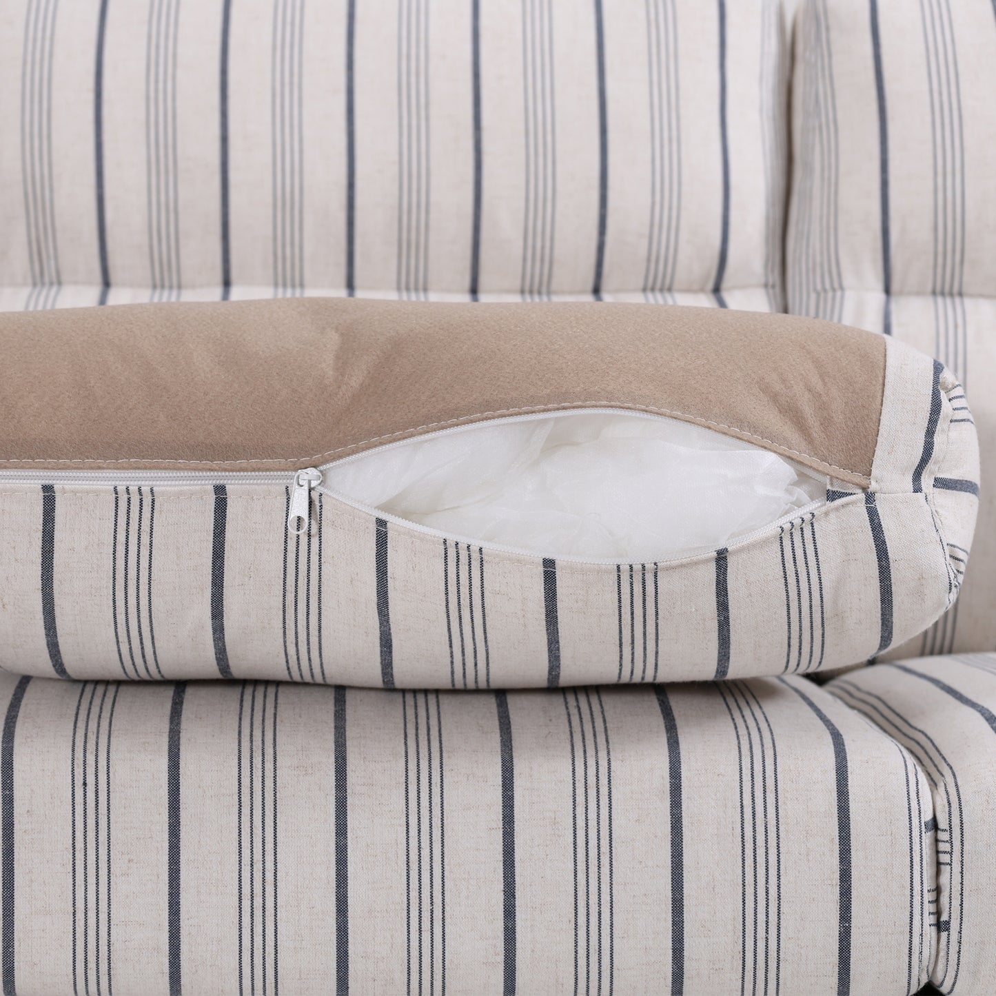 Blue and White Striped Polyester Sofa - 1 Seater Living Room Chair