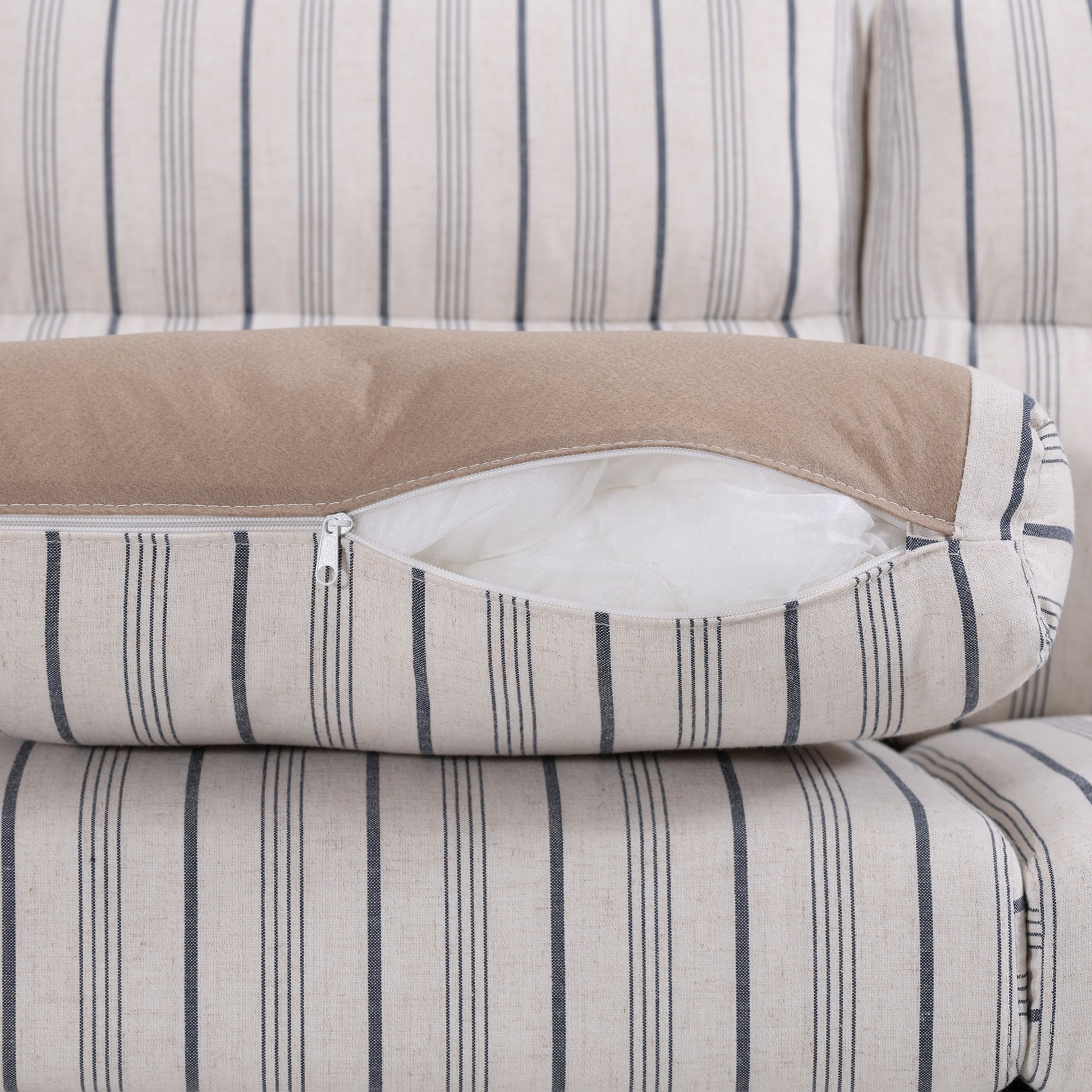 Blue and White Striped Polyester Sofa - 1 Seater Living Room Chair