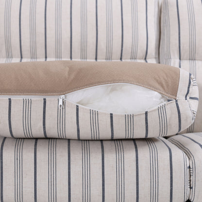 Blue and White Striped Polyester Sofa - 1 Seater Living Room Chair