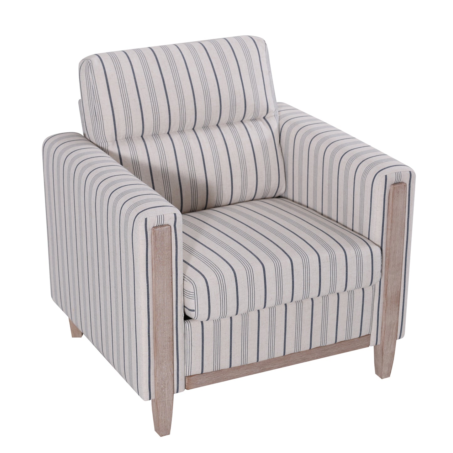 Blue and White Striped Polyester Sofa - 1 Seater Living Room Chair