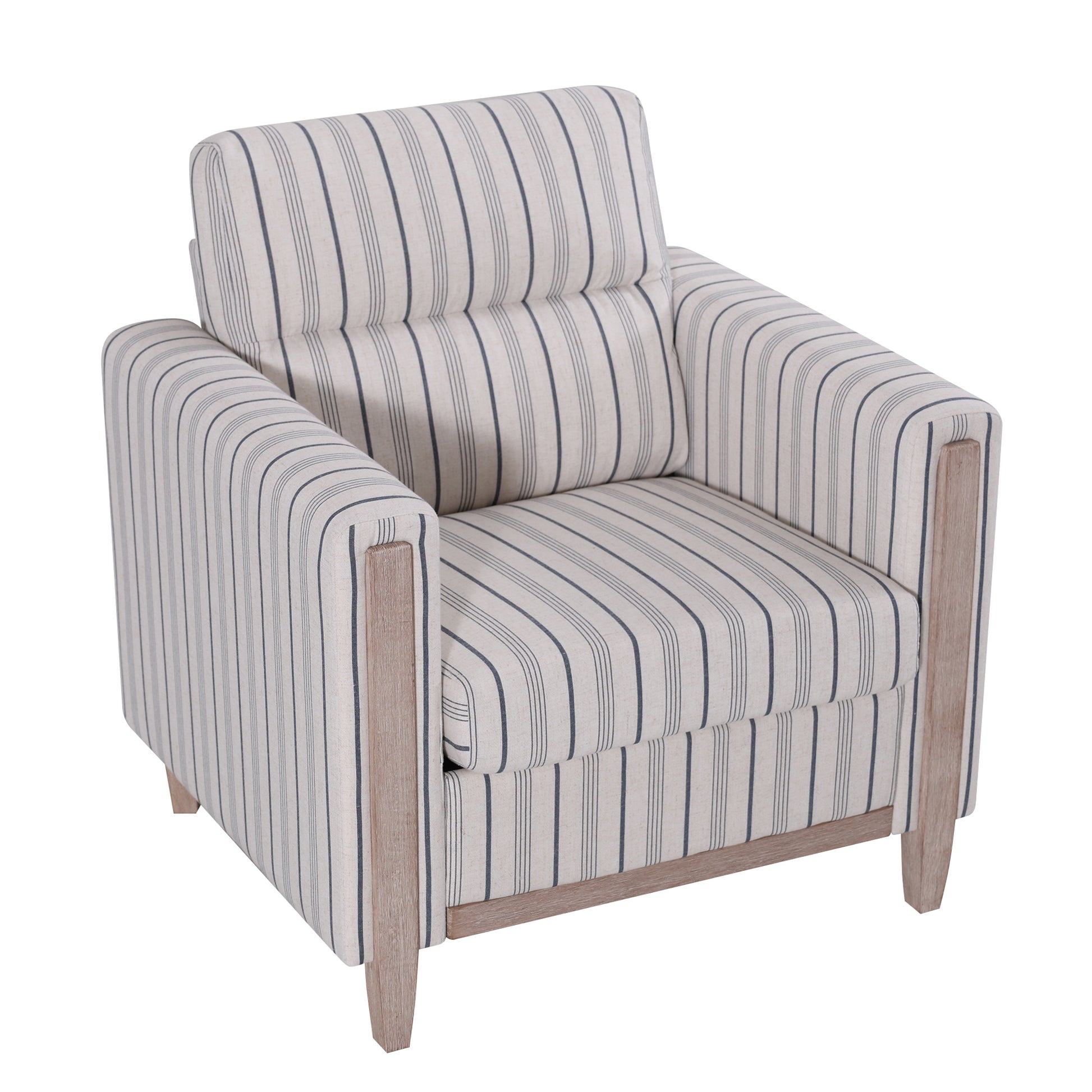 Blue and White Striped Polyester Sofa - 1 Seater Living Room Chair
