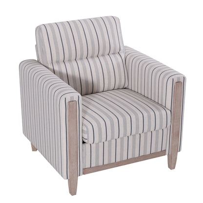 Blue and White Striped Polyester Sofa - 1 Seater Living Room Chair