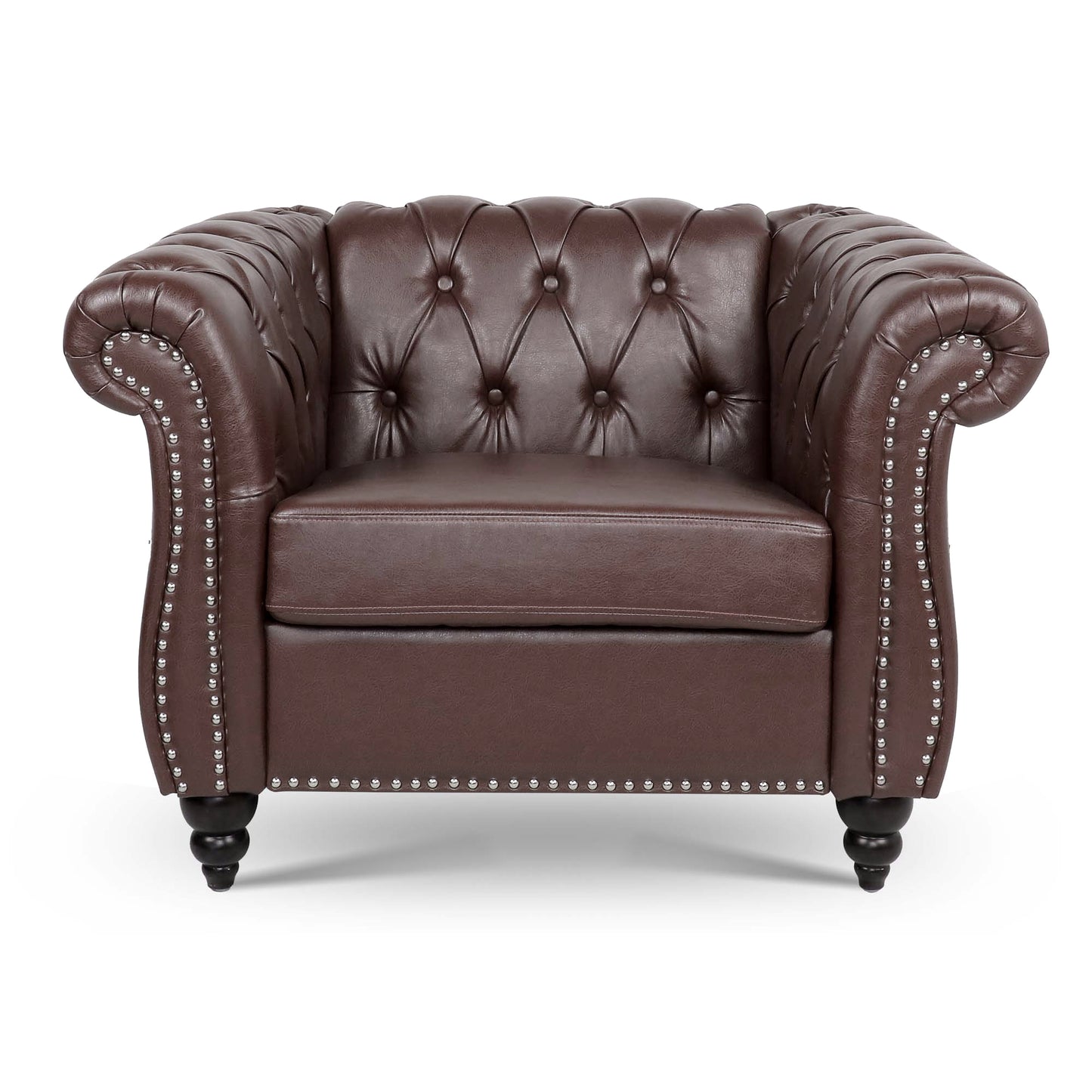 Dark Brown PU Leather 1 Seater Sofa - Living Room Accent