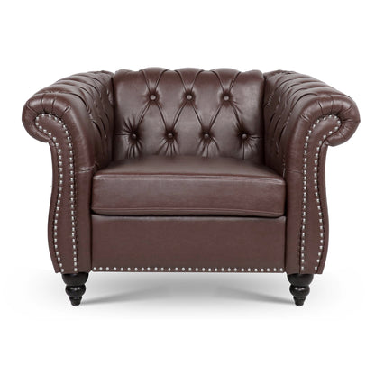 Dark Brown PU Leather 1 Seater Sofa - Living Room Accent