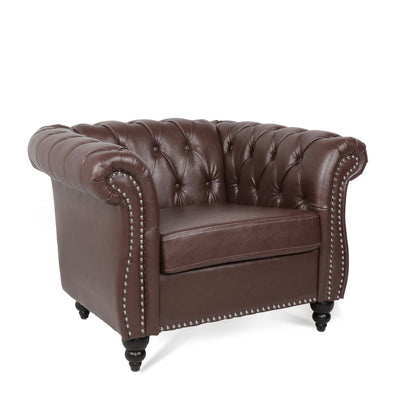 Dark Brown PU Leather 1 Seater Sofa - Living Room Accent