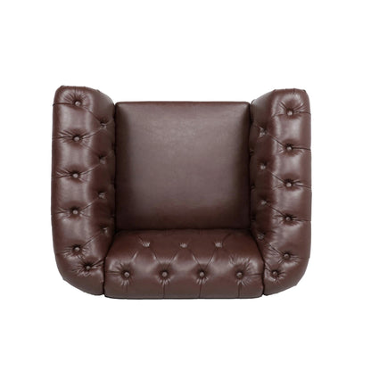 Dark Brown PU Leather 1 Seater Sofa - Living Room Accent