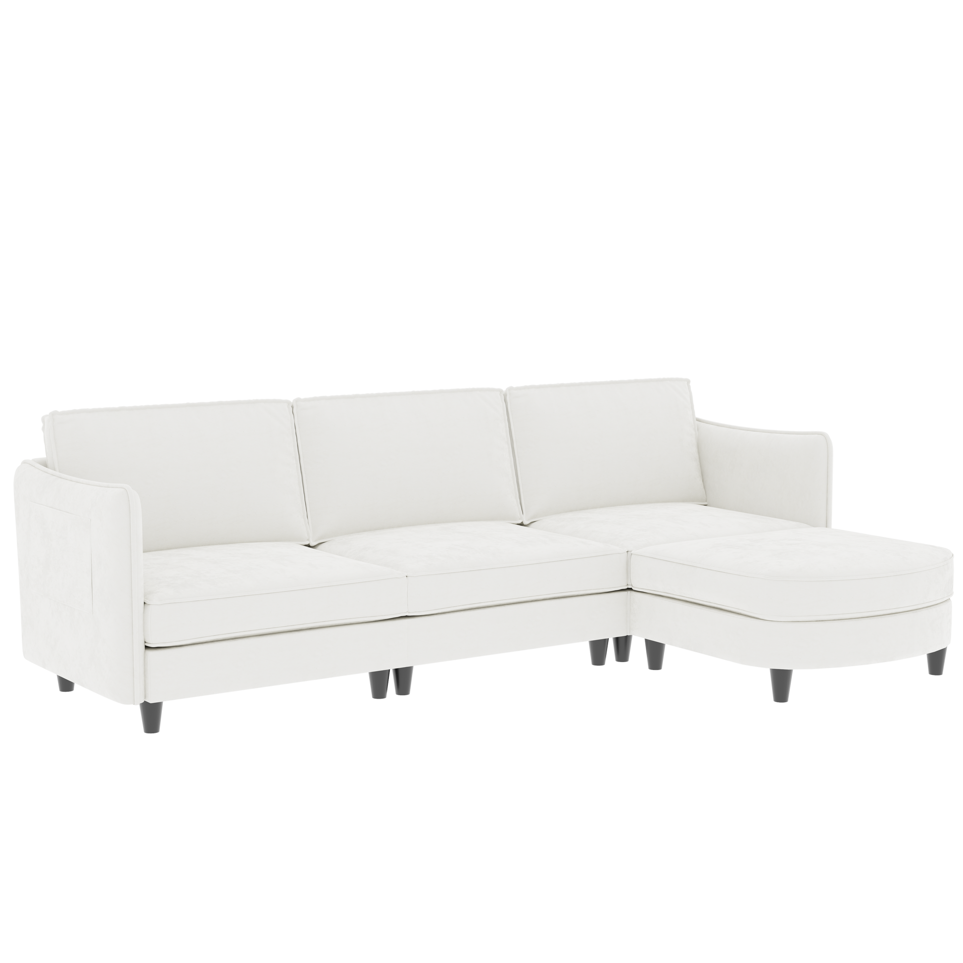 107.8" Beige Fabric 3-Seater Sofa with Ottoman for Living Room
