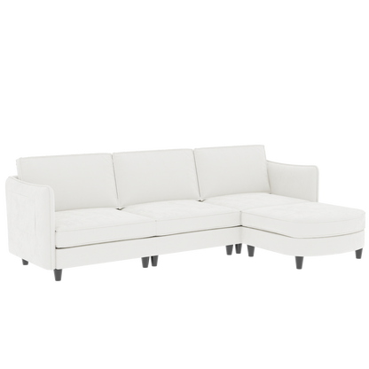 107.8" Beige Fabric 3-Seater Sofa with Ottoman for Living Room