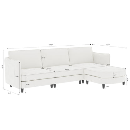 107.8" Beige Fabric 3-Seater Sofa with Ottoman for Living Room