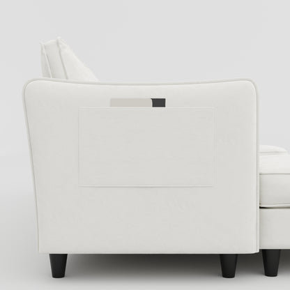 107.8" Beige Fabric 3-Seater Sofa with Ottoman for Living Room