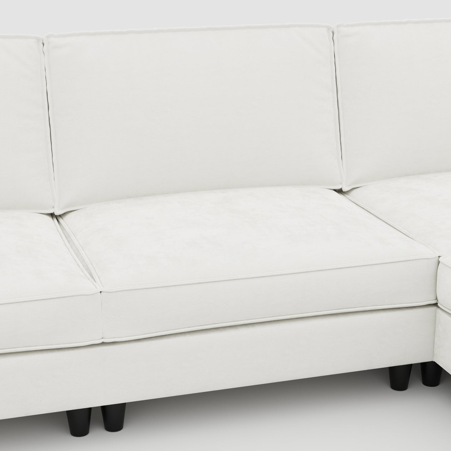 107.8" Beige Fabric 3-Seater Sofa with Ottoman for Living Room