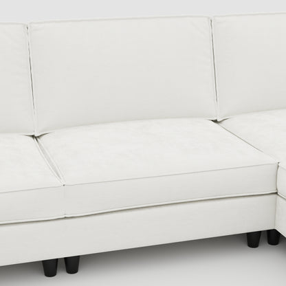 107.8" Beige Fabric 3-Seater Sofa with Ottoman for Living Room