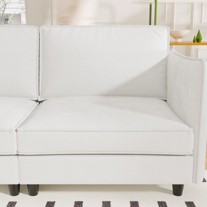 107.8" Beige Fabric 3-Seater Sofa with Ottoman for Living Room