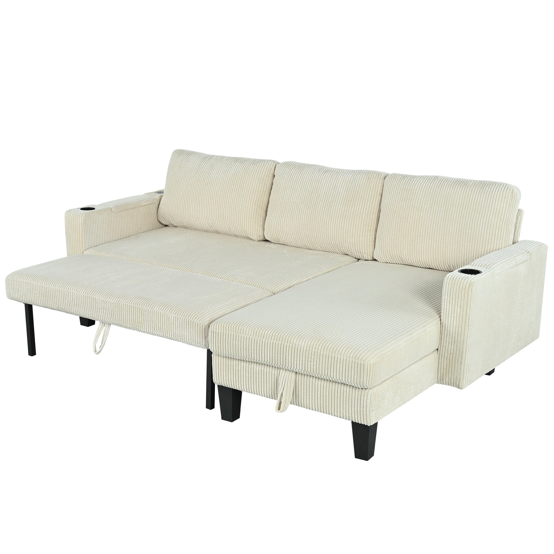 Corduroy Sectional Sofa with Storage - 3 Seat Sleeper