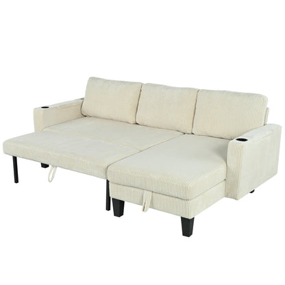 Corduroy Sectional Sofa with Storage - 3 Seat Sleeper