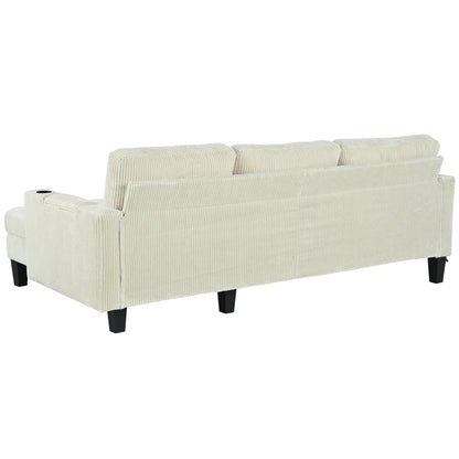 Corduroy Sectional Sofa with Storage - 3 Seat Sleeper