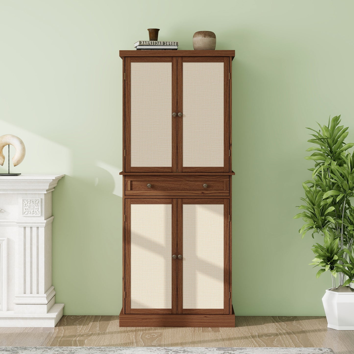 4 Door Cabinet with 1 Drawer, with 4 Adjustable Inner Shelves, Storage Cabinet