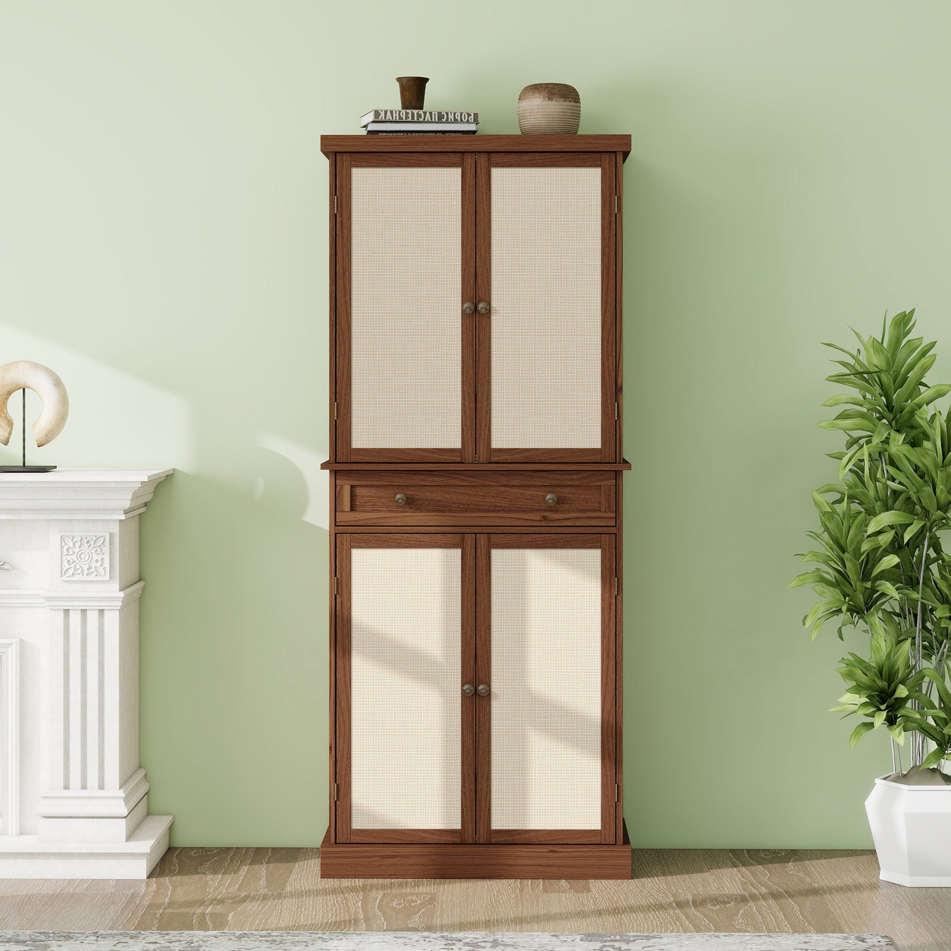 4 Door Cabinet with 1 Drawer, with 4 Adjustable Inner Shelves, Storage Cabinet