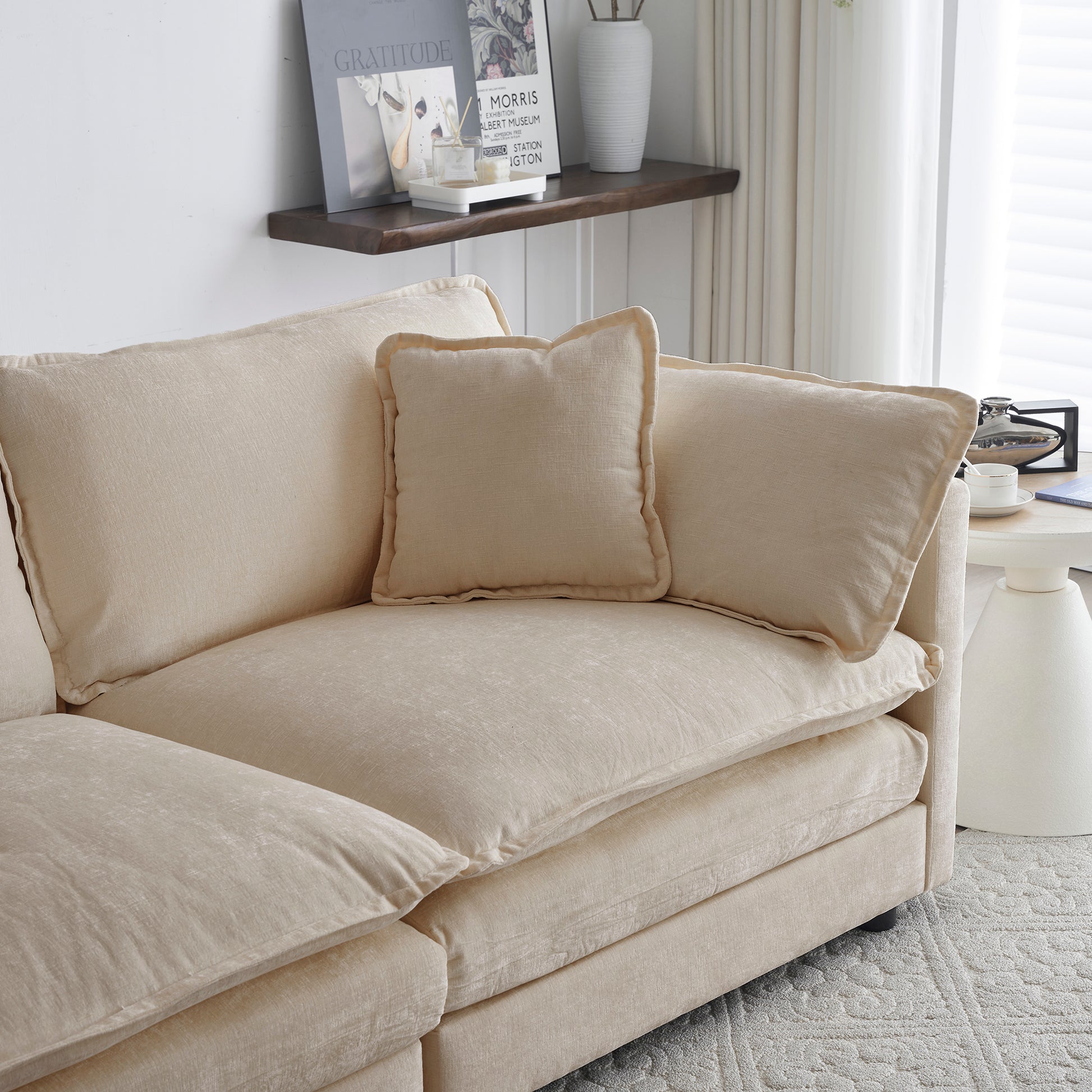 Light Coffee Chenille Ottoman - Combines with Sofas for Living Room
