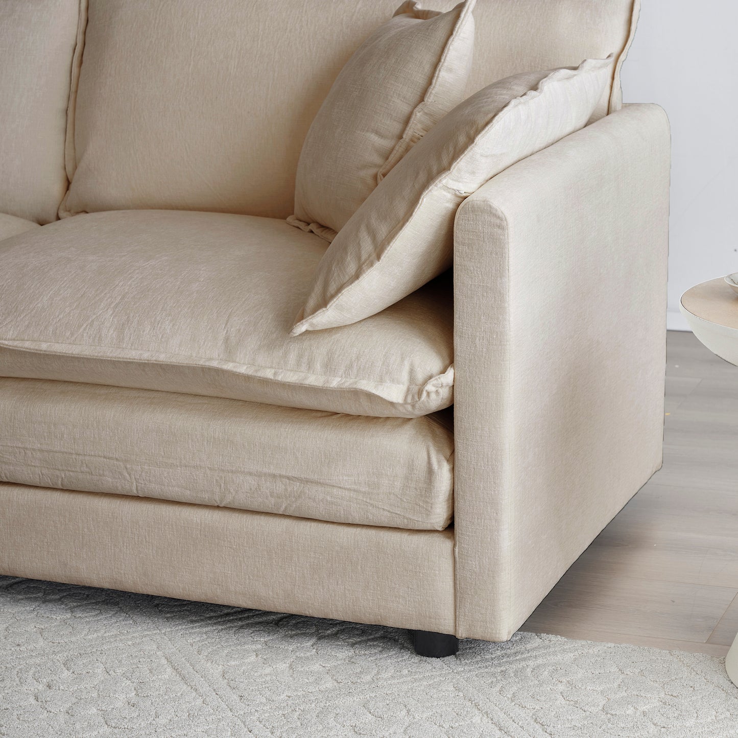 Light Coffee Chenille Ottoman - Combines with Sofas for Living Room