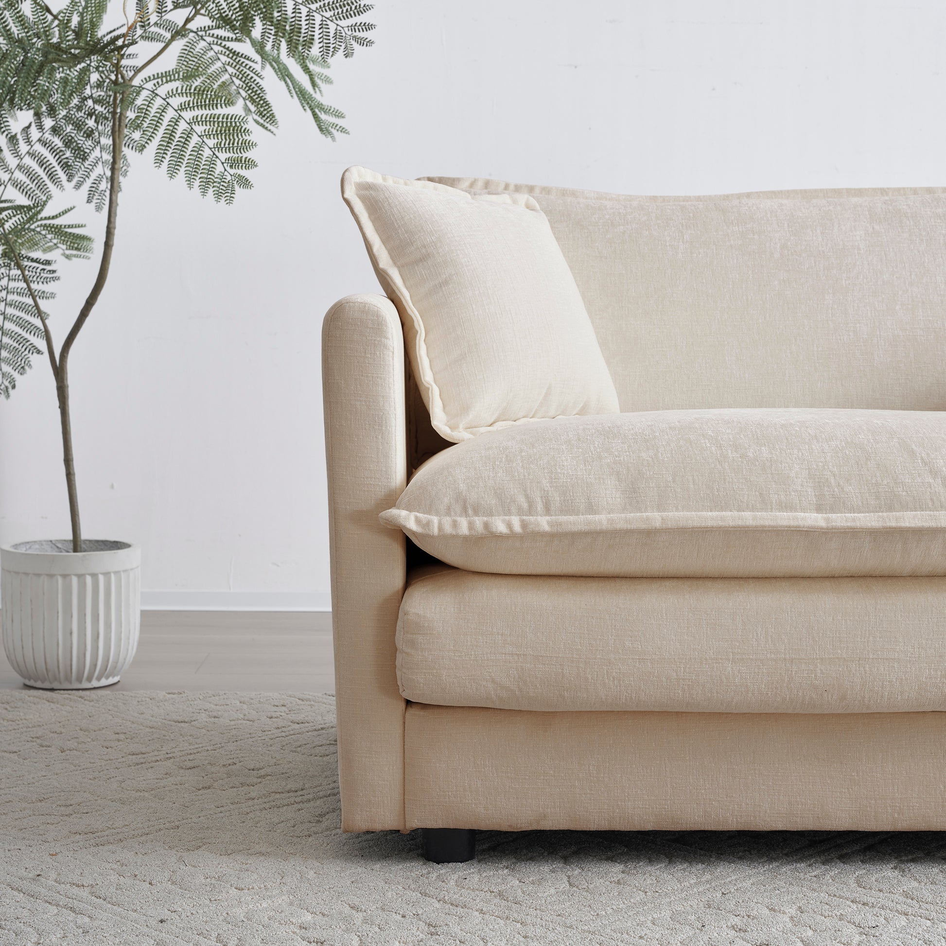 Light Coffee Chenille Ottoman - Combines with Sofas for Living Room