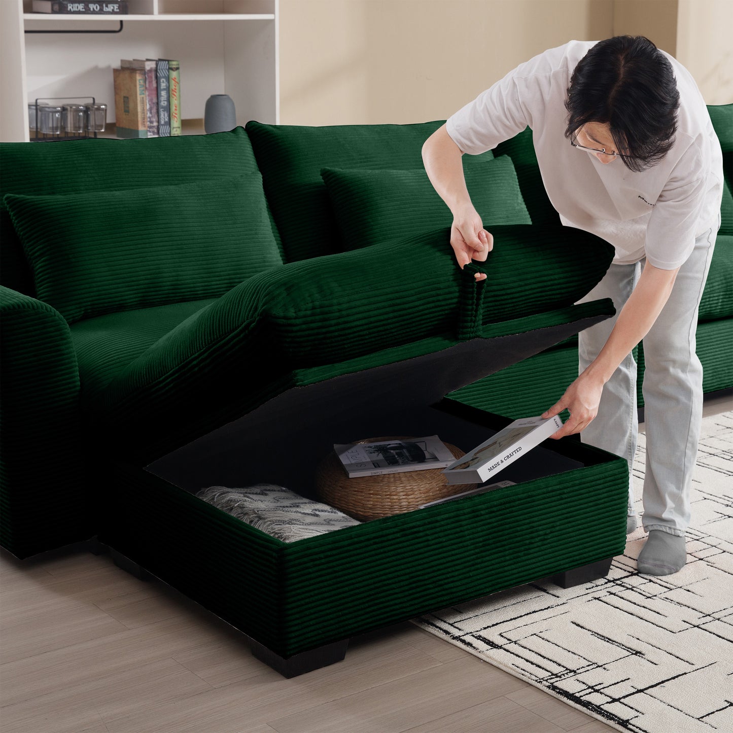 Corduroy Ottoman - Green Comfort Footrest