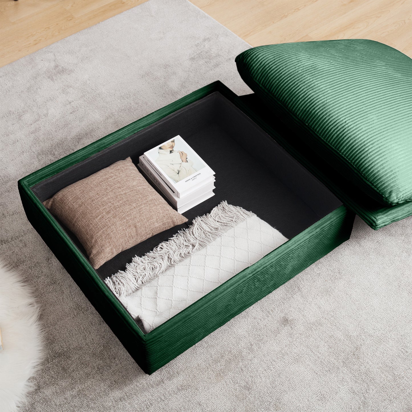 Corduroy Ottoman - Green Comfort Footrest