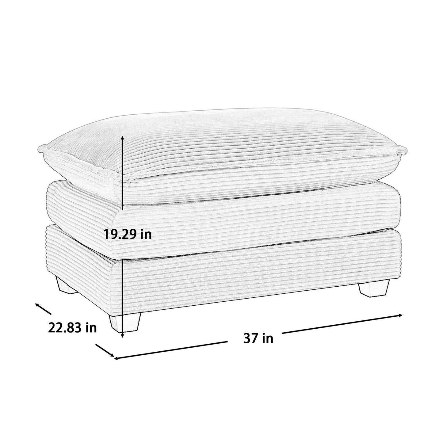 Grey Corduroy Ottoman Footstool - 37" x 23"