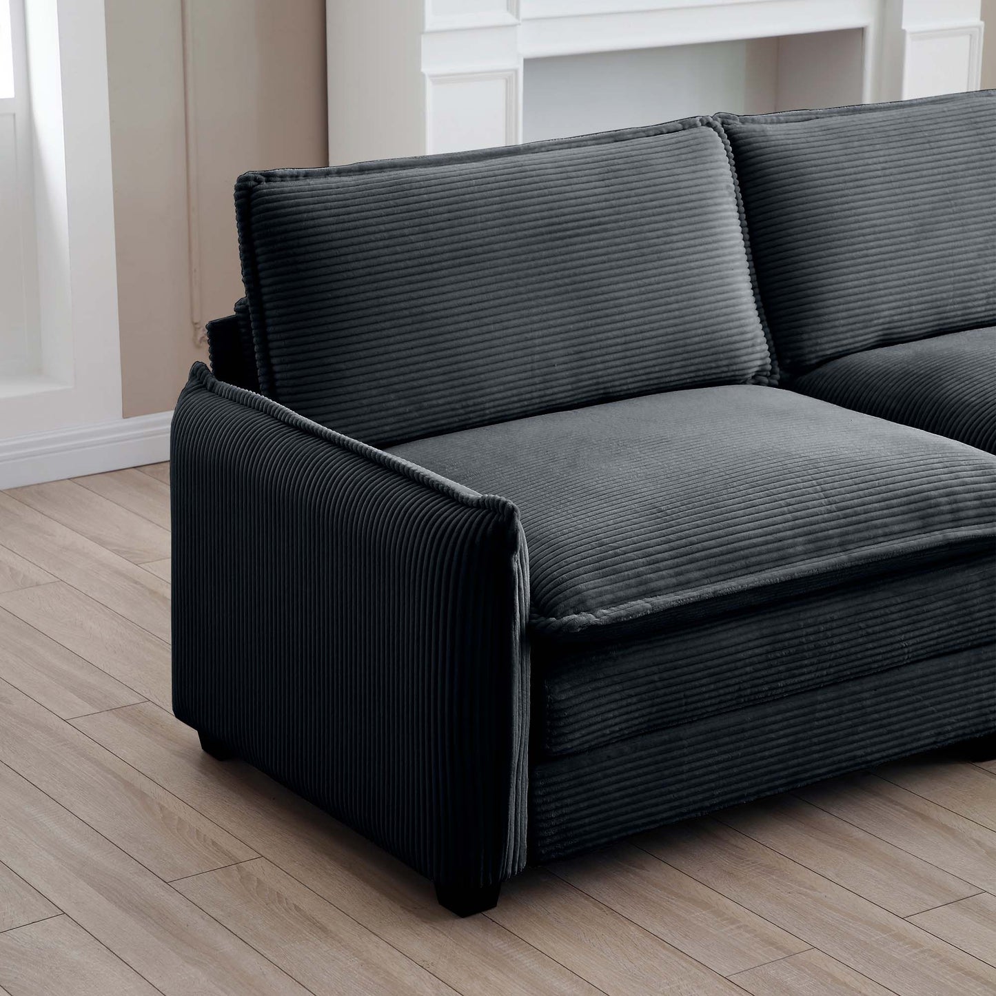 Grey Corduroy Ottoman Footstool - 37" x 23"
