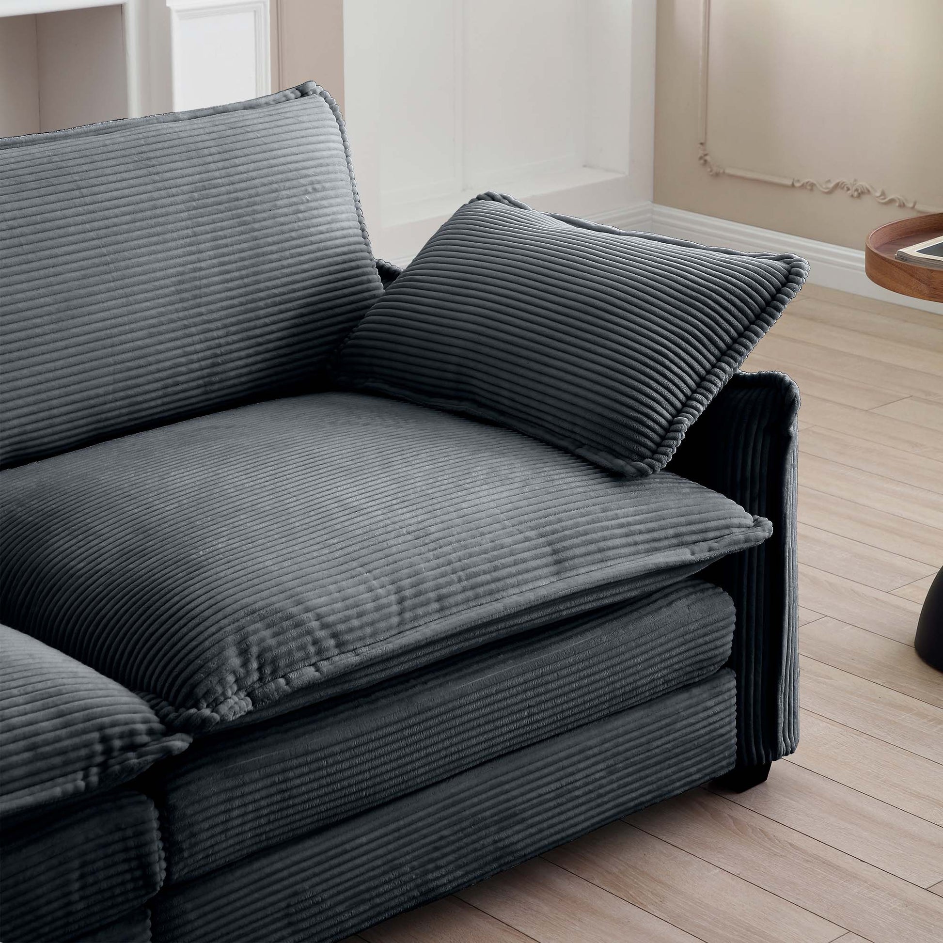 Grey Corduroy Ottoman Footstool - 37" x 23"