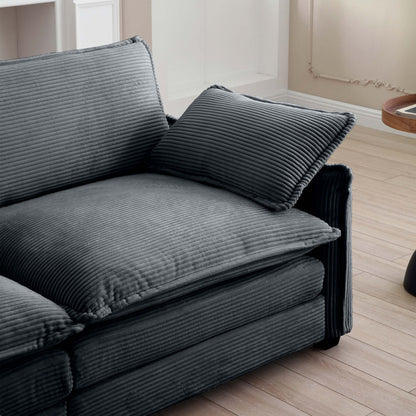 Grey Corduroy Ottoman Footstool - 37" x 23"