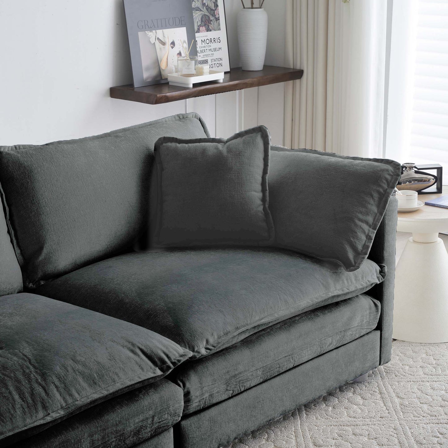 Grey Chenille Ottoman - Combine with Sofa
