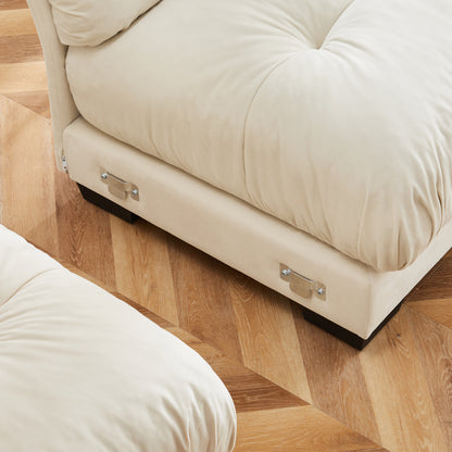 Cream Velvet Ottoman - 36" Round Bolster Seat for Living Room