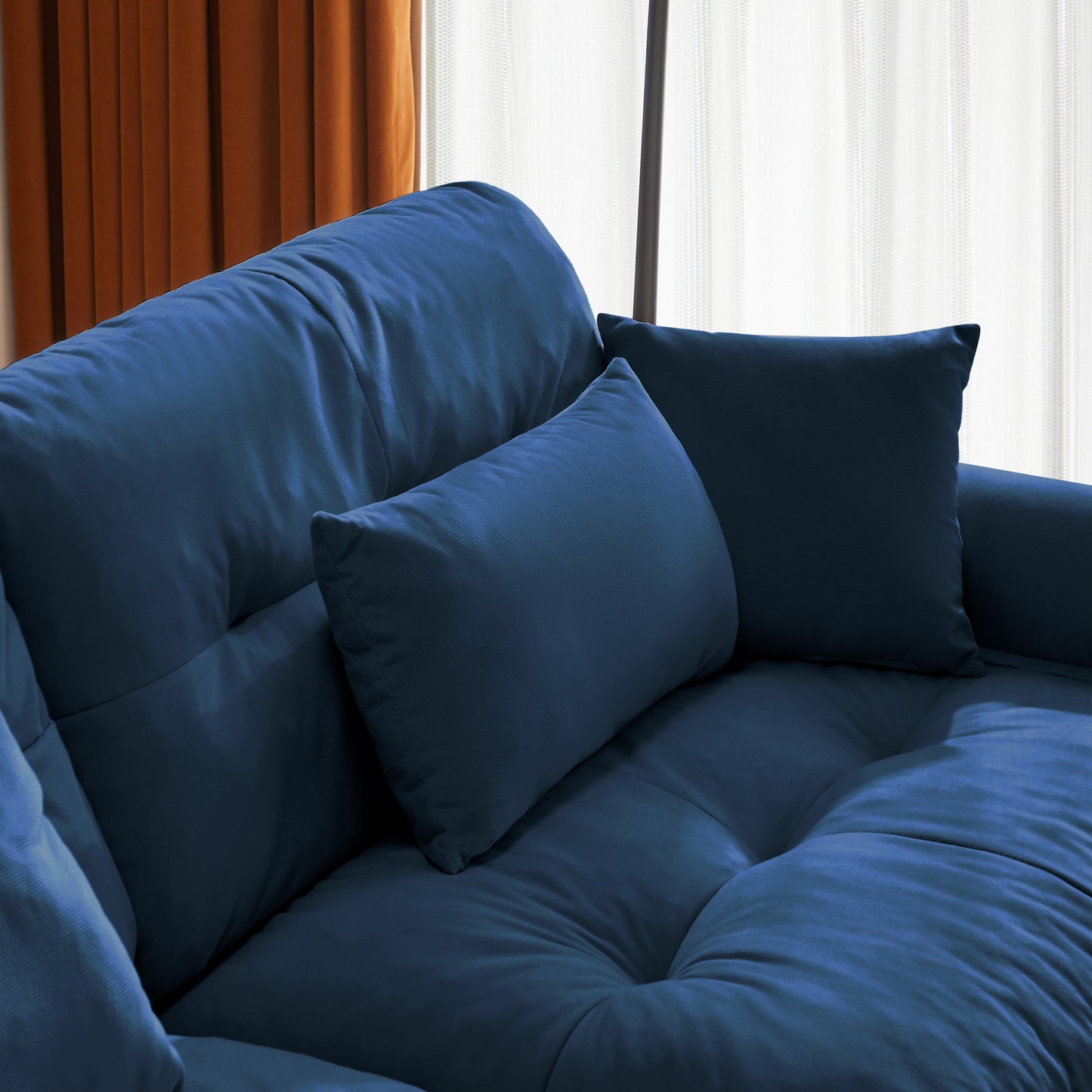 Blue Velvet Milano Ottoman - 36" Round Storage Footstool for Living Room
