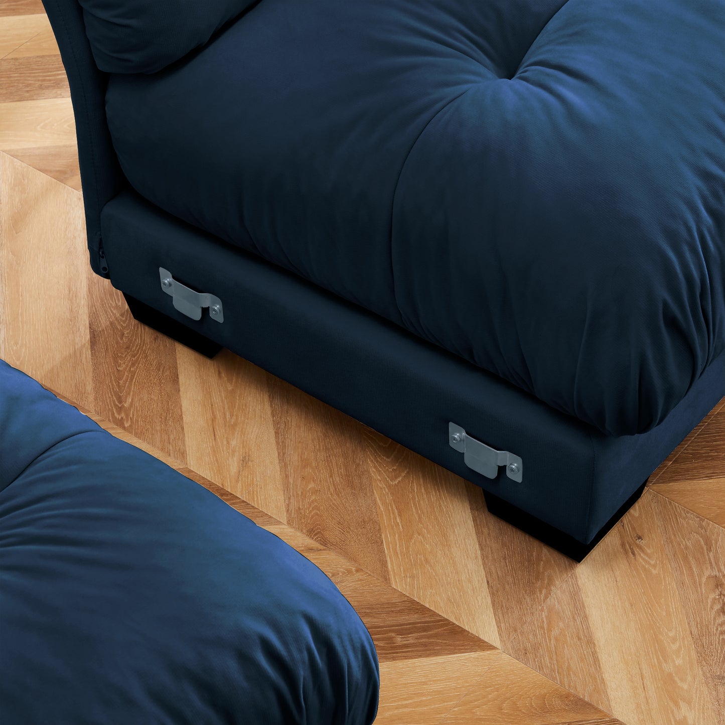 Blue Velvet Milano Ottoman - 36" Round Storage Footstool for Living Room