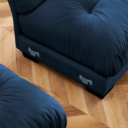Blue Velvet Milano Ottoman - 36" Round Storage Footstool for Living Room