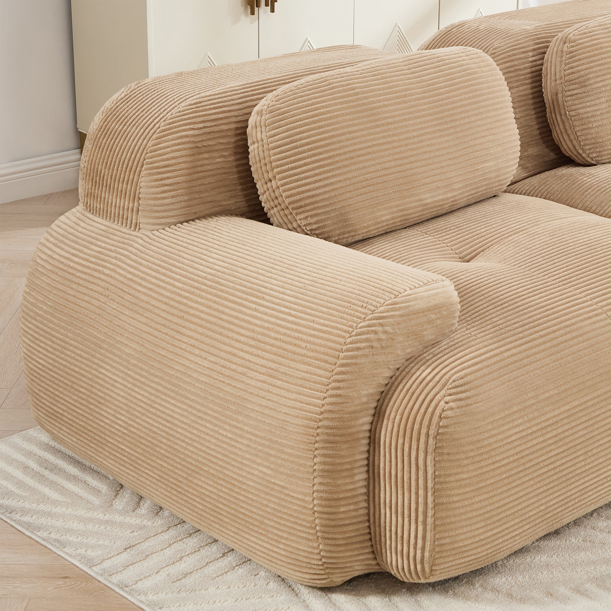 Camel Corduroy Ottoman: Luxurious Comfort & Storage