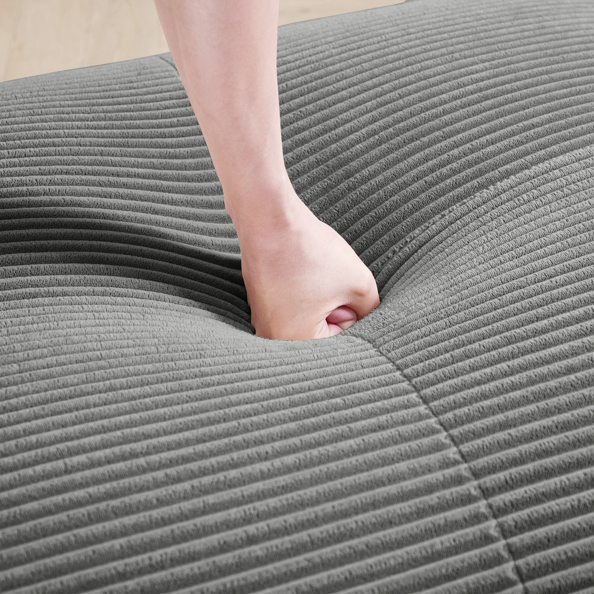 Grey Corduroy Ergonomic Curved Sofa with Soft Cushioning for Living Room