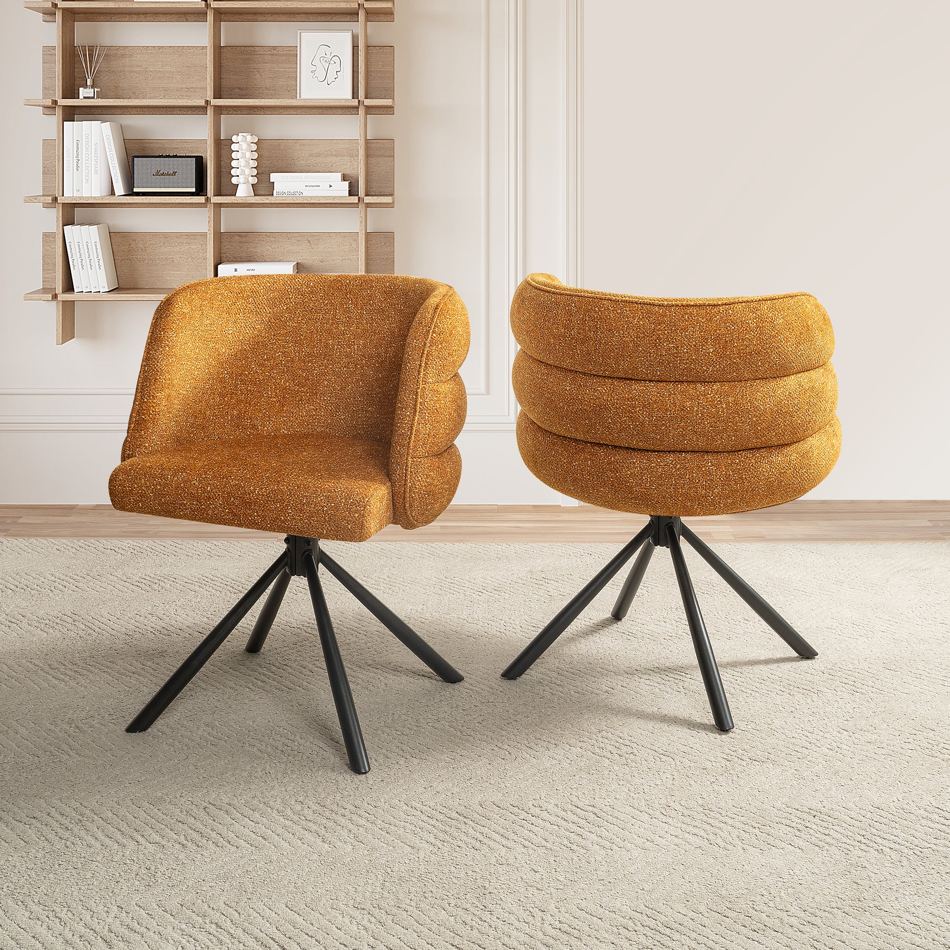 270° Swivel Home Office Desk Chairs Set of 2,Modern Dining Chairs, Upholstered Bedroom Chairs with Metal Base,Makeup Chair for Vanity, for Living Room, Bedroom,Study Room,Dining Room(Orange)