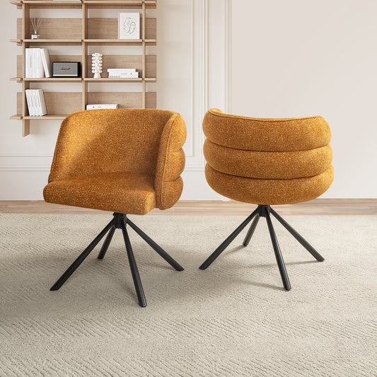 270° Swivel Home Office Desk Chairs Set of 2,Modern Dining Chairs, Upholstered Bedroom Chairs with Metal Base,Makeup Chair for Vanity, for Living Room, Bedroom,Study Room,Dining Room(Orange)