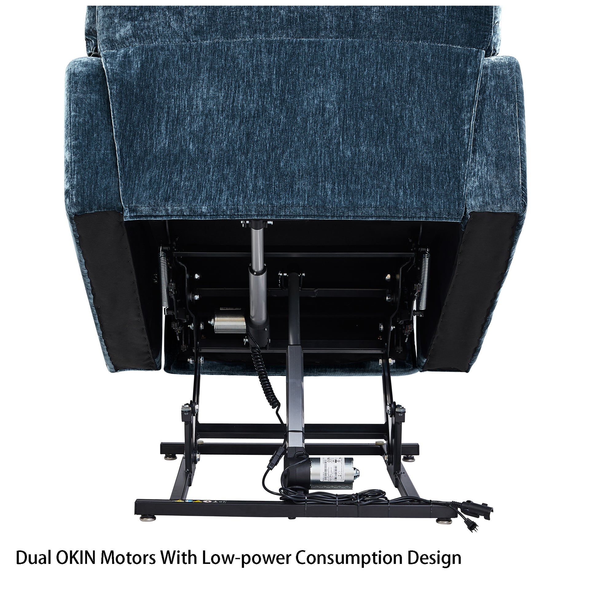 Blue Fabric Power Recliner - Dual OKIN Motor & Heat